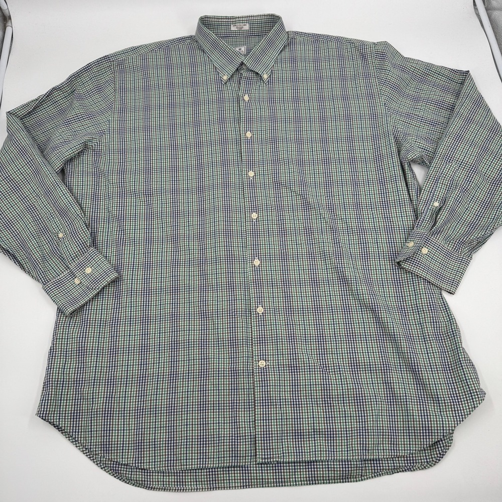 Peter Millar Button Down Shirt Mens XXL Green Navy Tattersall Check Cotton